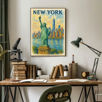 New York Skyline And Statue Of Liberty Poster