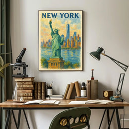 New York Skyline And Statue Of Liberty Poster