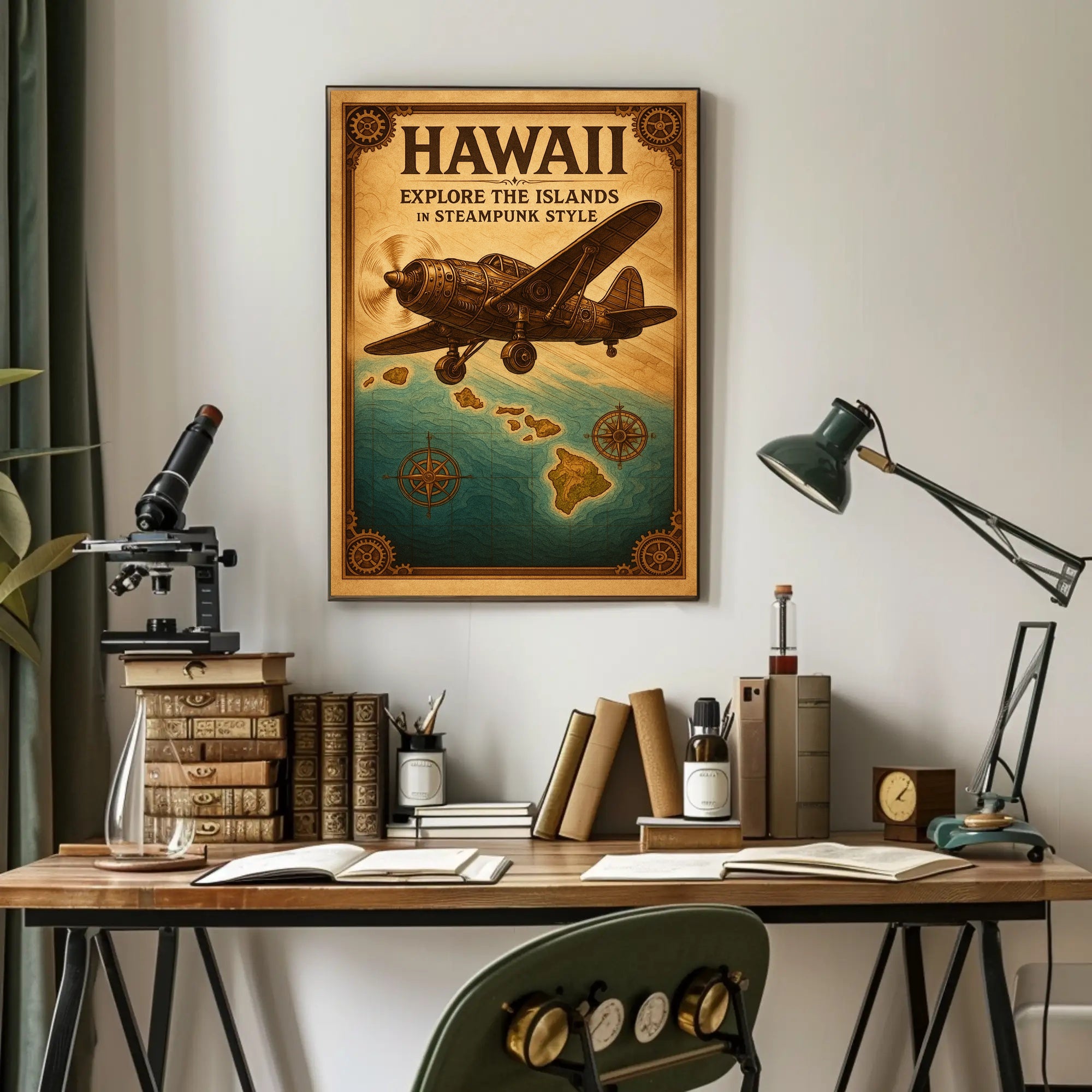 Explore Hawaii in Steampunk Style Poster