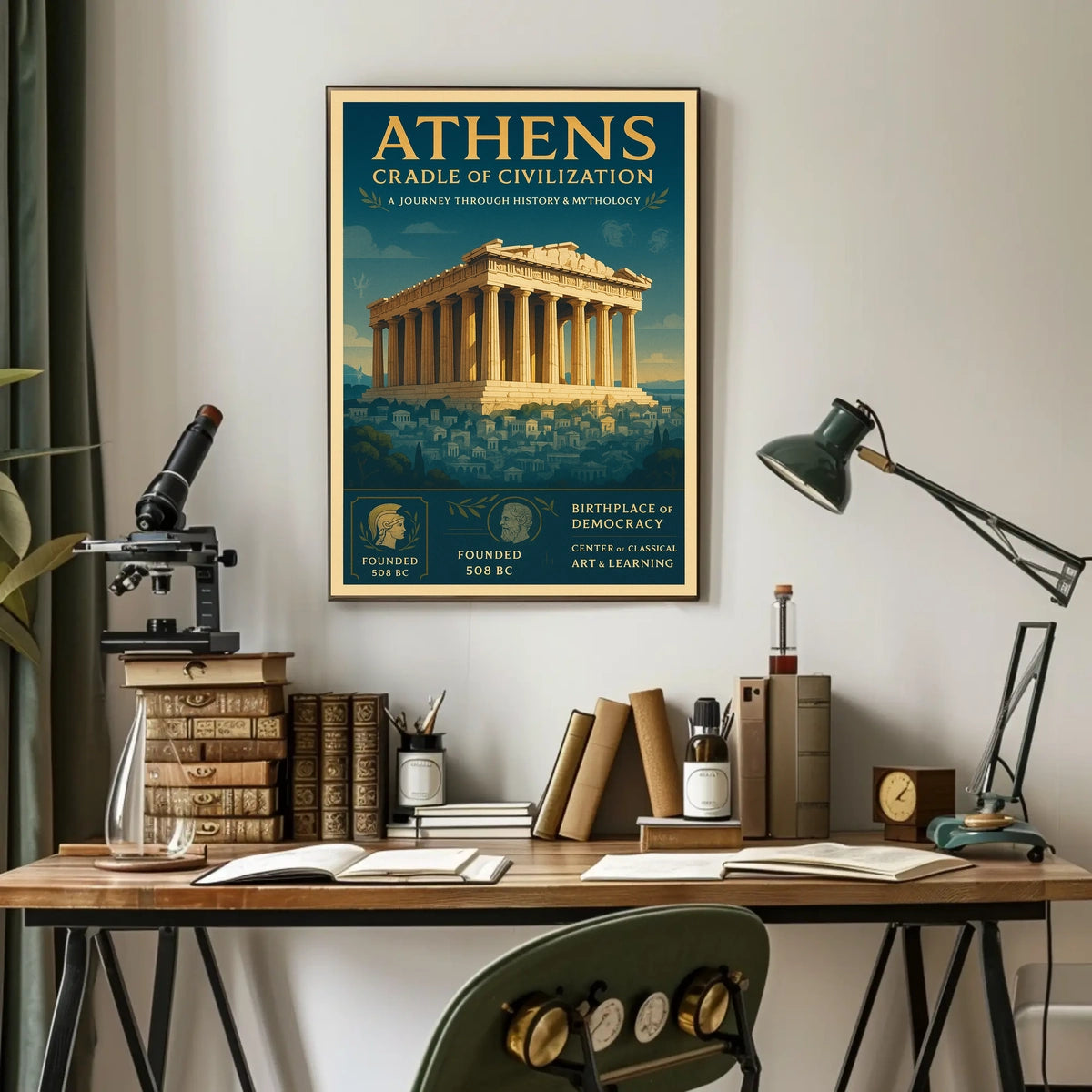 Athens Vintage Parthenon Poster: Classical Elegance Art