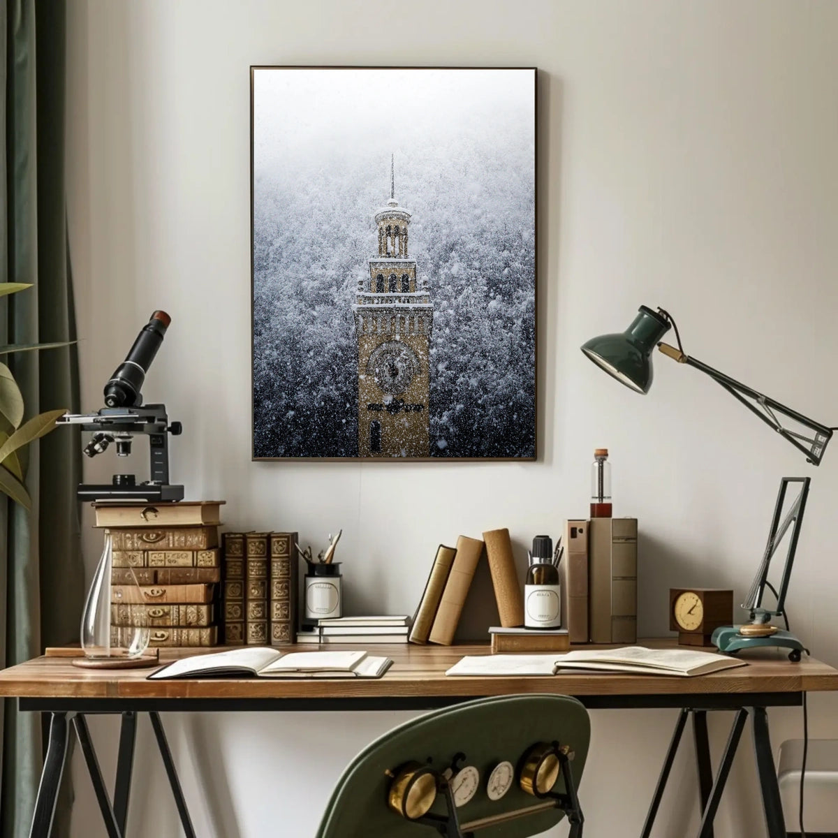 Snow-Covered Clock Tower Poster