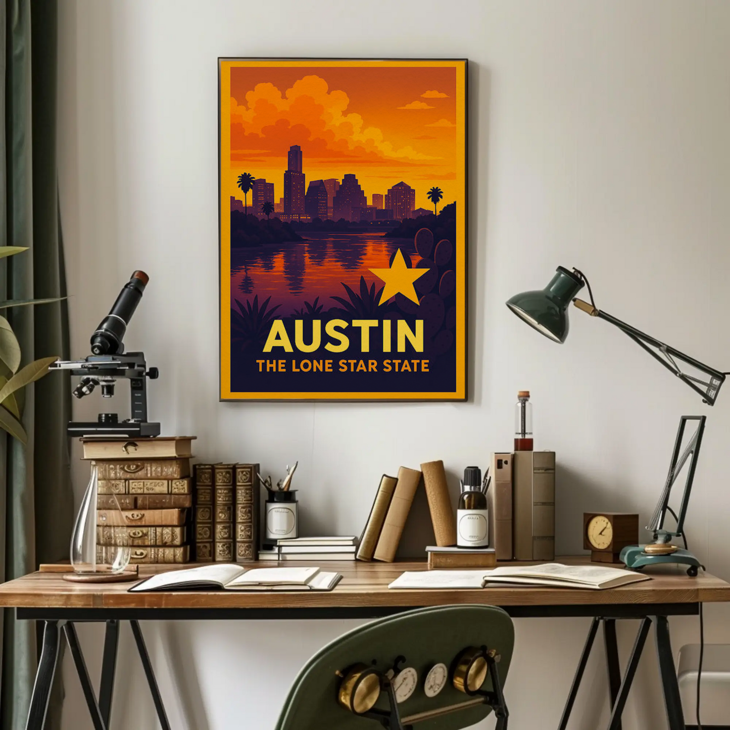 Austin Texas Sunset Skyline Lone Star Travel Poster