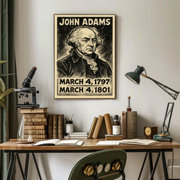 John Adams 2nd President of the United States B & W Comic Sketch Poster