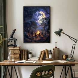 Mystical Moonlit Forest Gathering Fantasy or Mythology Poster PosterGoat