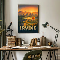 Irvine Scenic View Hot Air Balloon City Skyline Mountains Poster