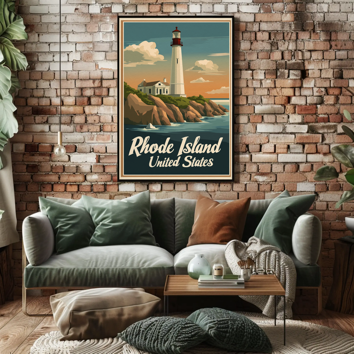 Rhode Island - Coastal Lighthouse Vintage Travel Poster
