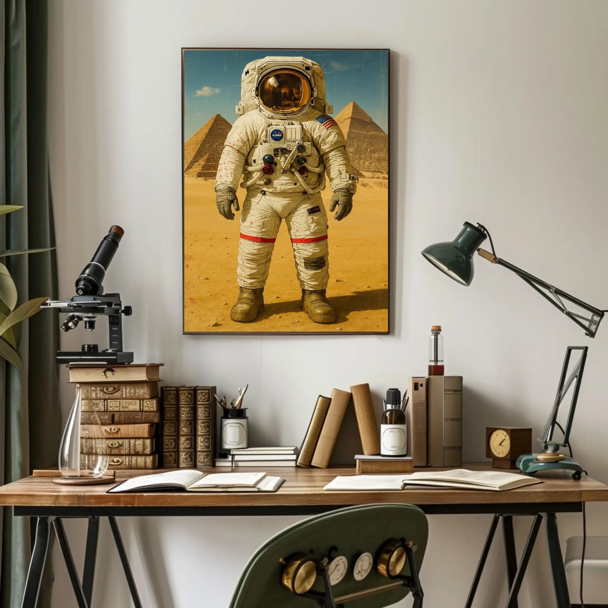 Astronaut at Pyramids Futuristic Sci-Fi Poster