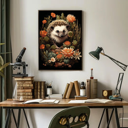 Hedgehog in Bloom: Enchanting Nature Art Poster