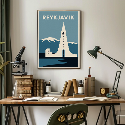 Reykjavik Iceland Minimalist Cathedral Mountains Poster