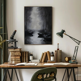 Serene Misty River Scene Artistic Poster PosterGoat