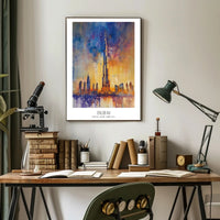 Dubai Skyline Modern Abstract Watercolor Urban or Cityscape Poster PosterGoat