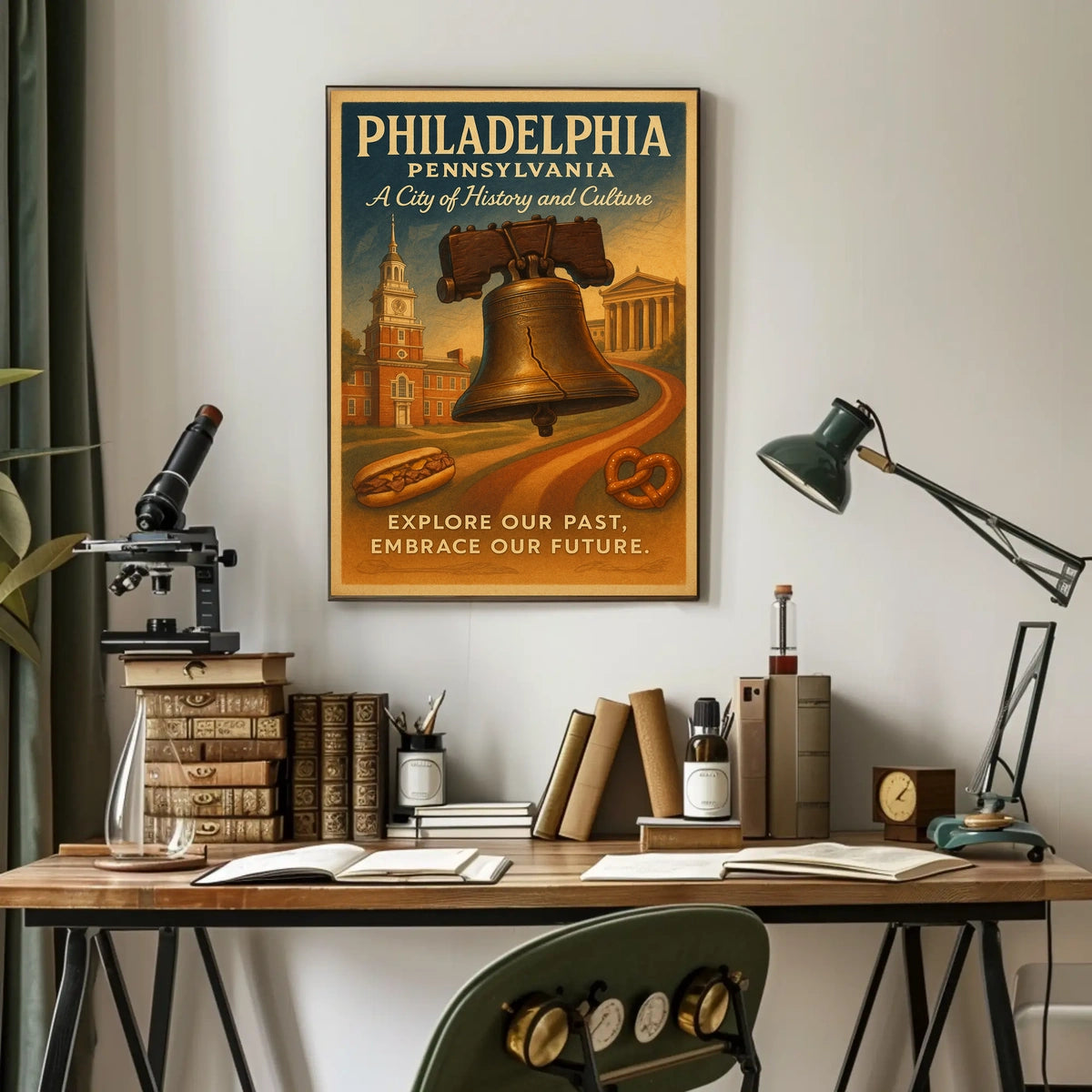 Philadelphia Vintage Travel Poster: Liberty Bell & Cuisine