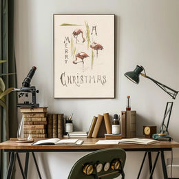 Flamingo Trio Merry Christmas Poster