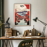 Scenic Gifu Mountains Cherry Blossoms Cultural Heritage Poster