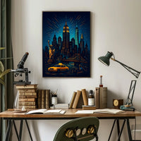 New York City Night Skyline Panorama Poster Modern Wall Art