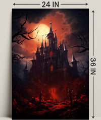 Haunted Castle Under Blood Moon Poster PosterGoat