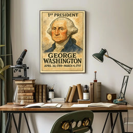 George Washington 1st President of the United States Exaggerated Cartoon Sketch Poster