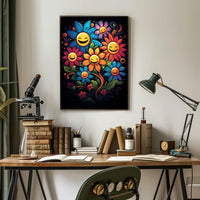 Vibrant Smiley Flowers Pop Art Poster for Joy