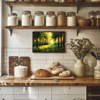 Golden Sunlit Forest: Impressionist Autumn Landscape Poster