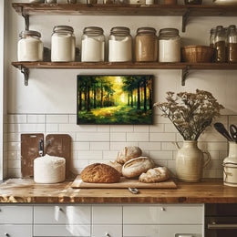 Golden Sunlit Forest: Impressionist Autumn Landscape Poster
