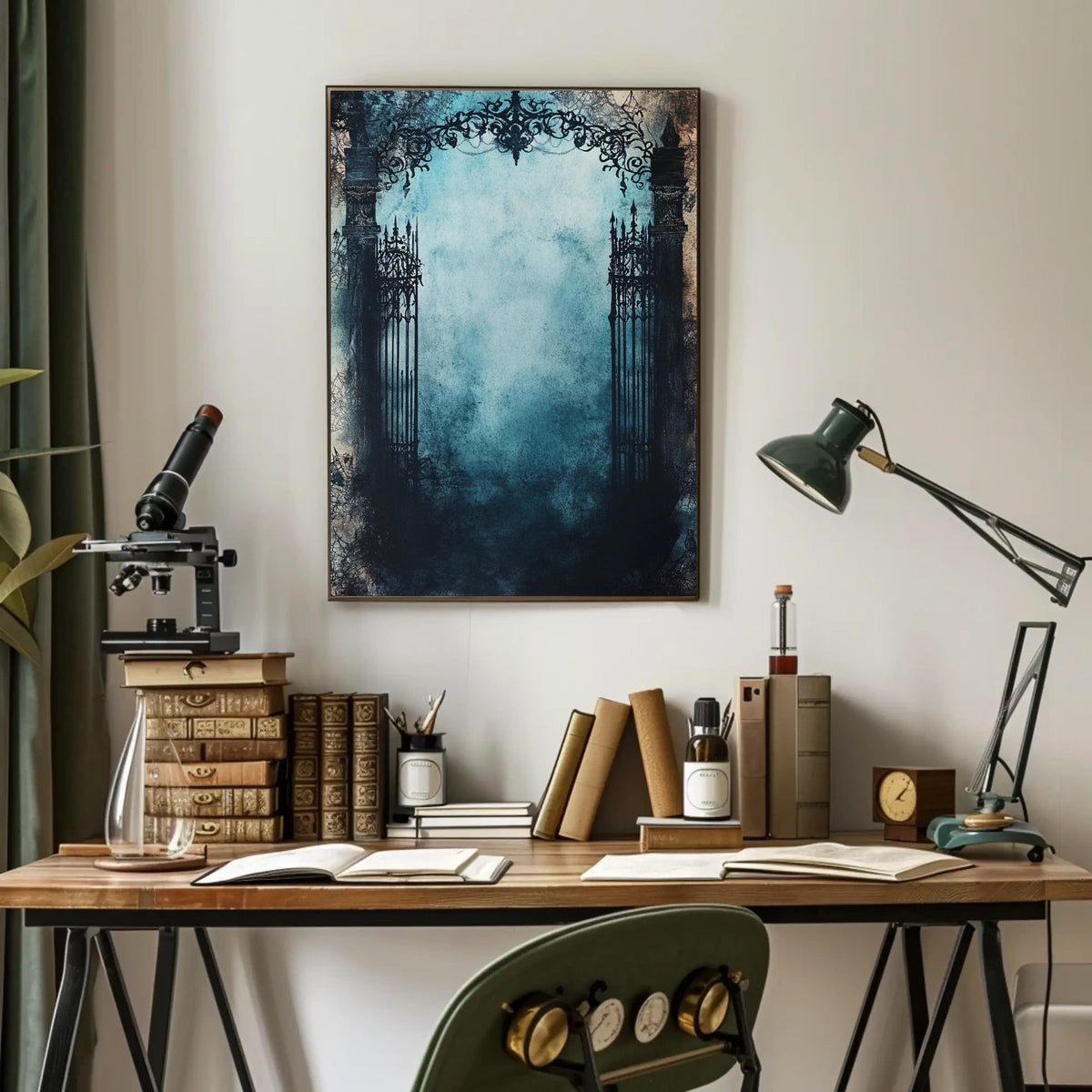 Gothic Wrought Iron Gate Mysterious Atmosphere Artistic Poster