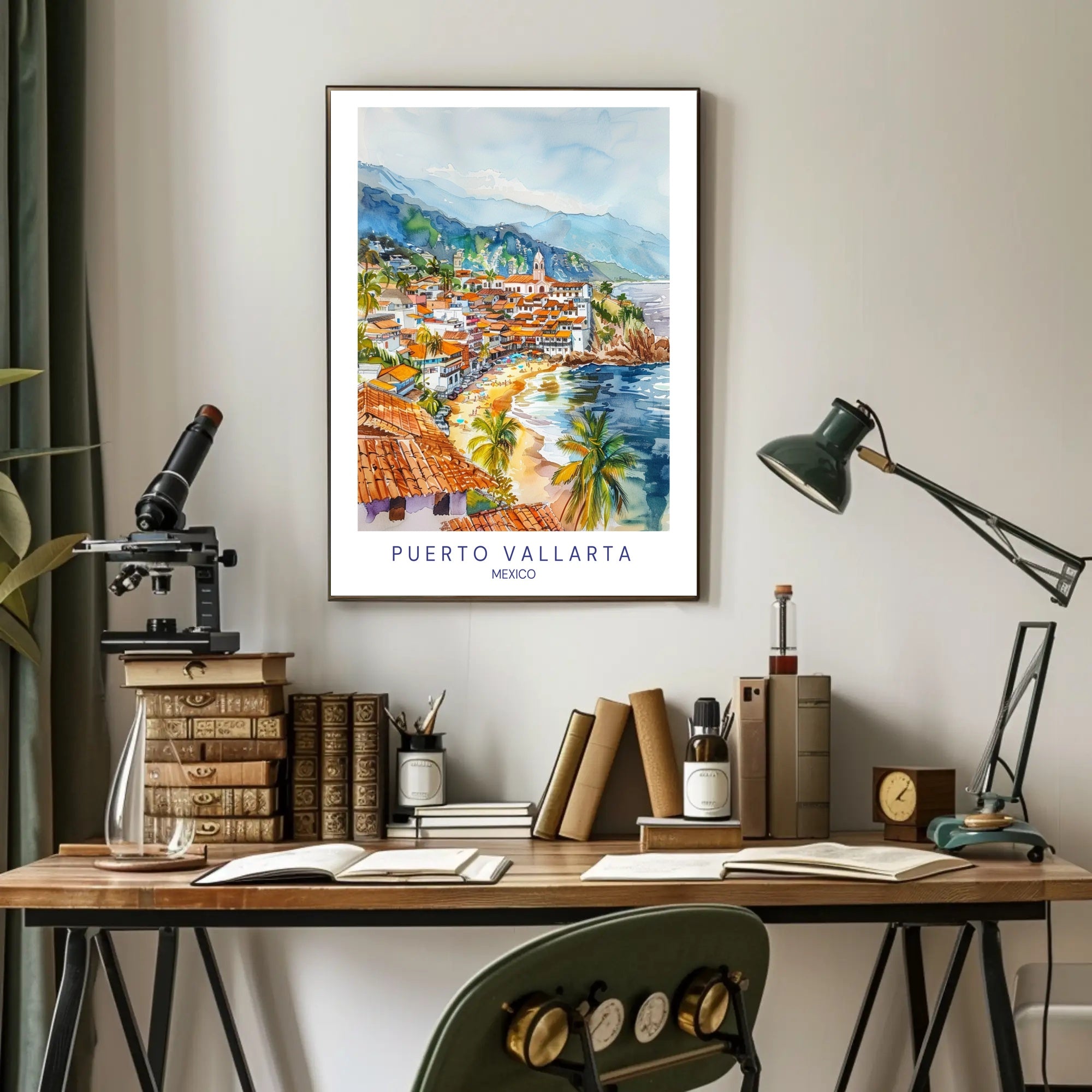 Puerto Vallarta Coastal Watercolor Travel Poster PosterGoat
