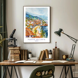Puerto Vallarta Coastal Watercolor Travel Poster PosterGoat