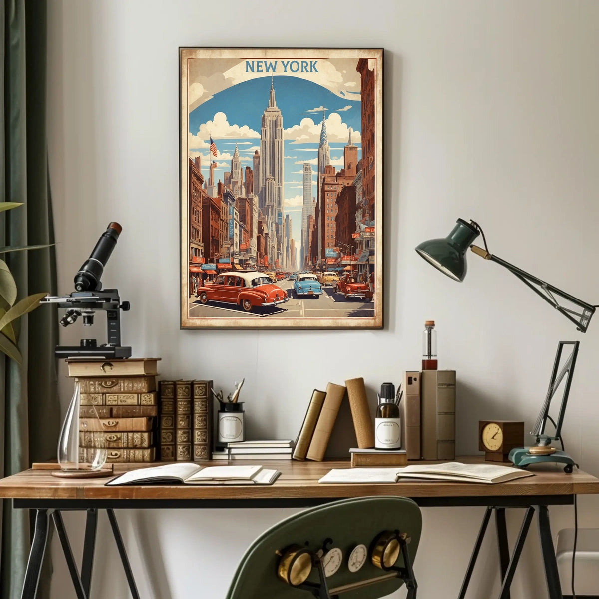 Mid Century New York Cityscape Poster Vintage Wall Art