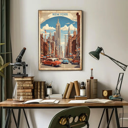 Mid Century New York Cityscape Poster Vintage Wall Art