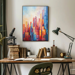 Vibrant Urban Cityscape Geometric Abstract Artistic Poster