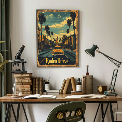 Rodeo Drive Vintage Car Beverly Hills Travel Poster
