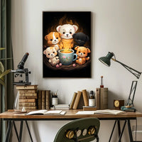 Whimsical Puppies Tea Time Art Poster Print