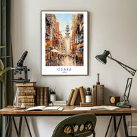 Osaka Rainy Day Vibrant Cityscape Urban or Cityscape Poster PosterGoat