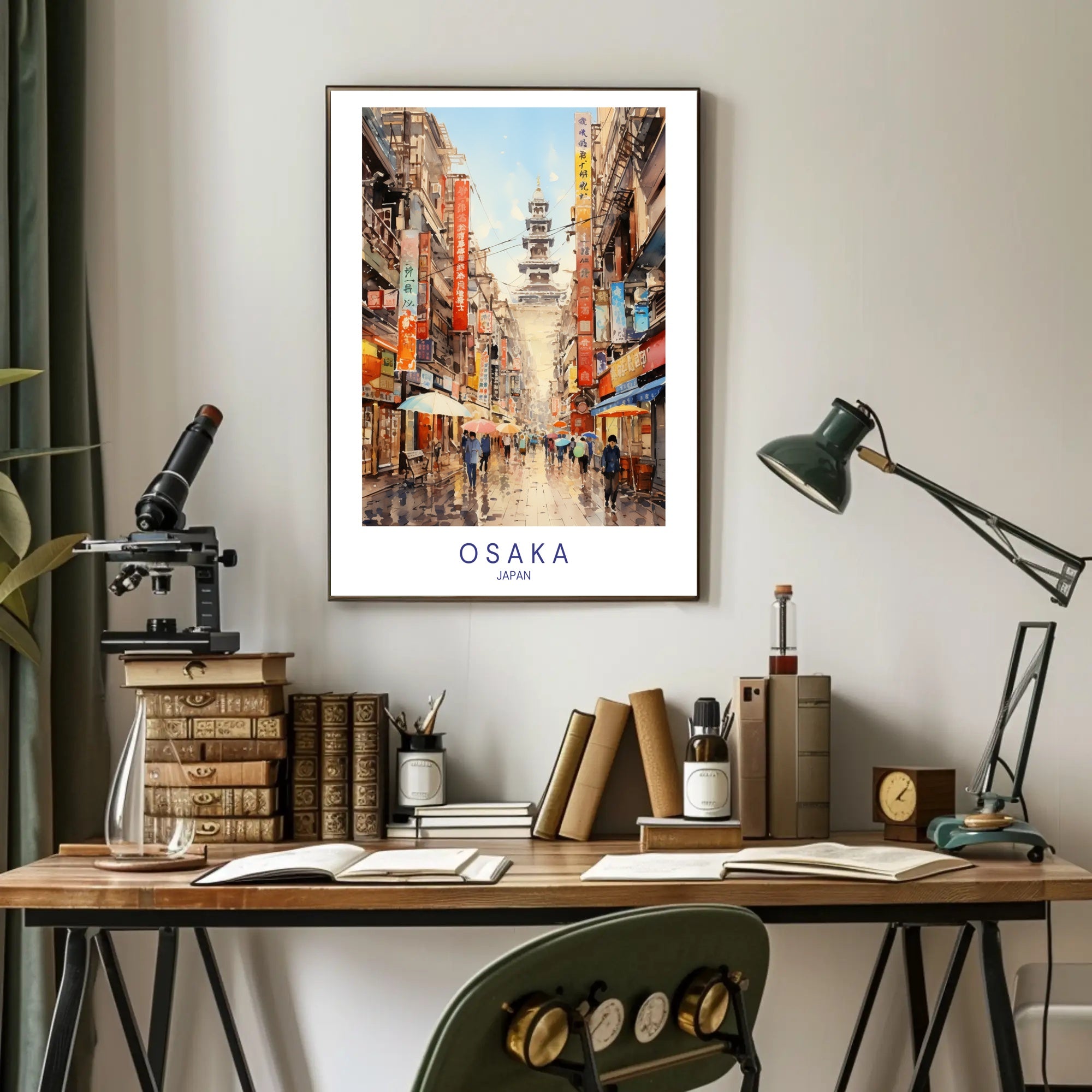 Osaka Rainy Day Vibrant Cityscape Urban or Cityscape Poster PosterGoat