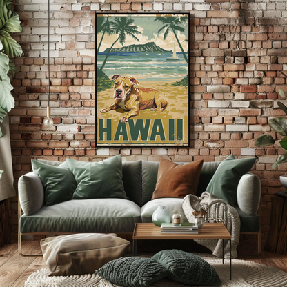 Hawaii Beach Dog Travel Poster