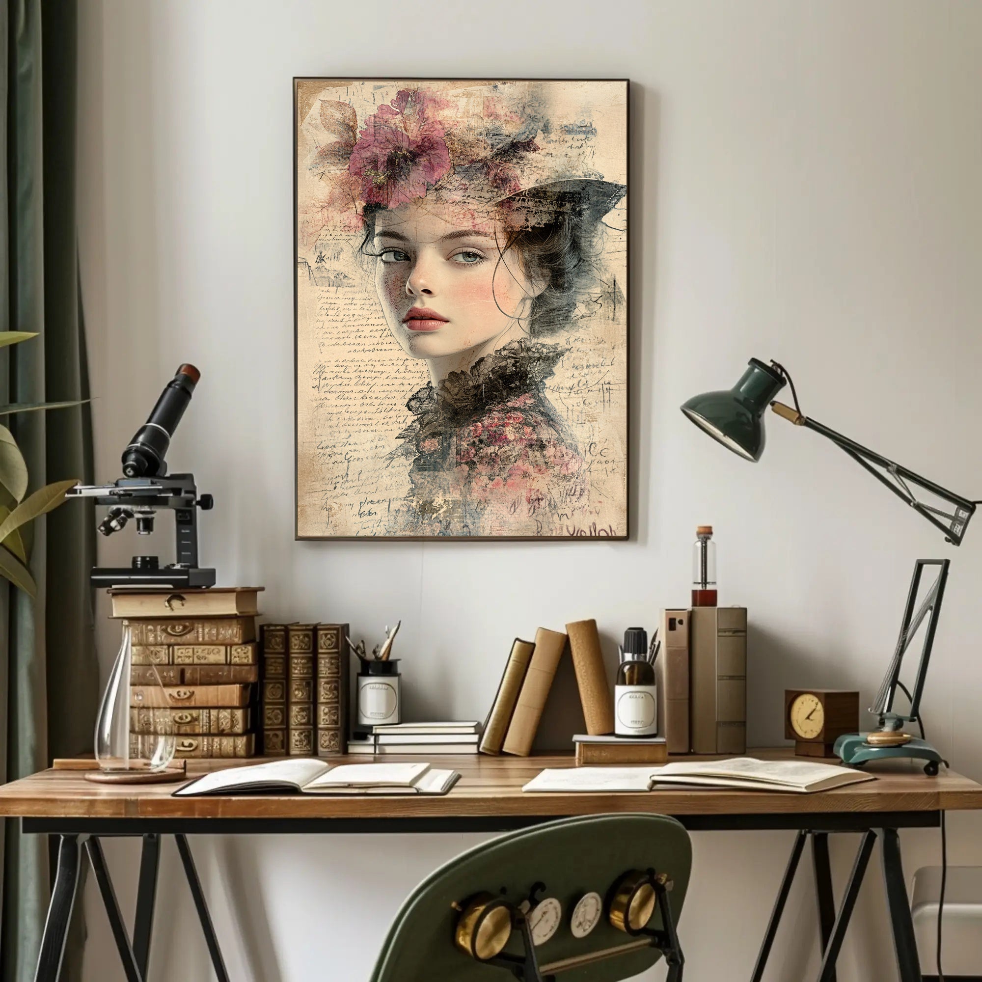 Vintage Dreamy Woman Floral Art Print - Abstract or Artistic Poster