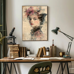 Vintage Dreamy Woman Floral Art Print - Abstract or Artistic Poster