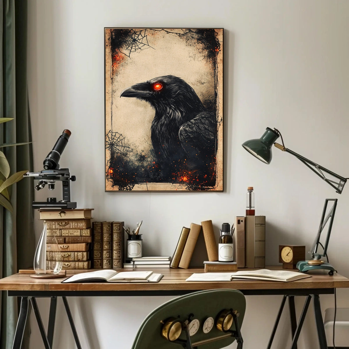 Raven with Red Eyes Artistic Animal Poster