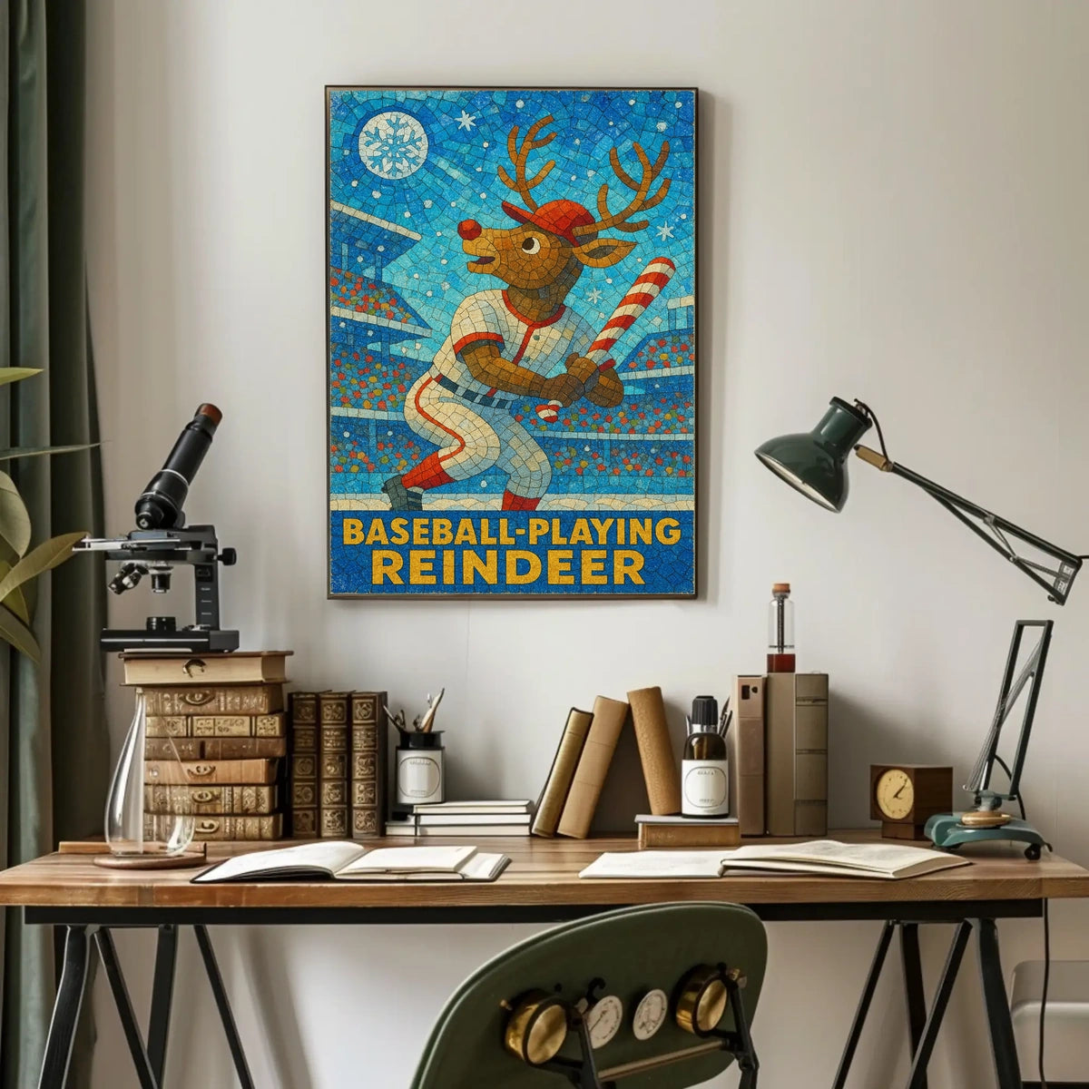 Baseball-Playing Reindeer Poster