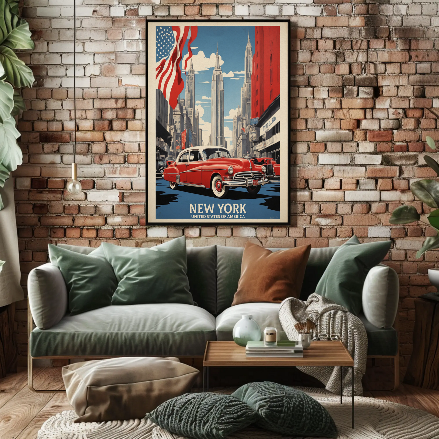 New York American Dream Cars Vintage Travel Poster