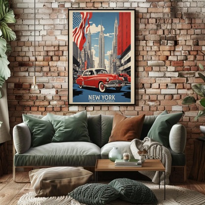 New York American Dream Cars Vintage Travel Poster