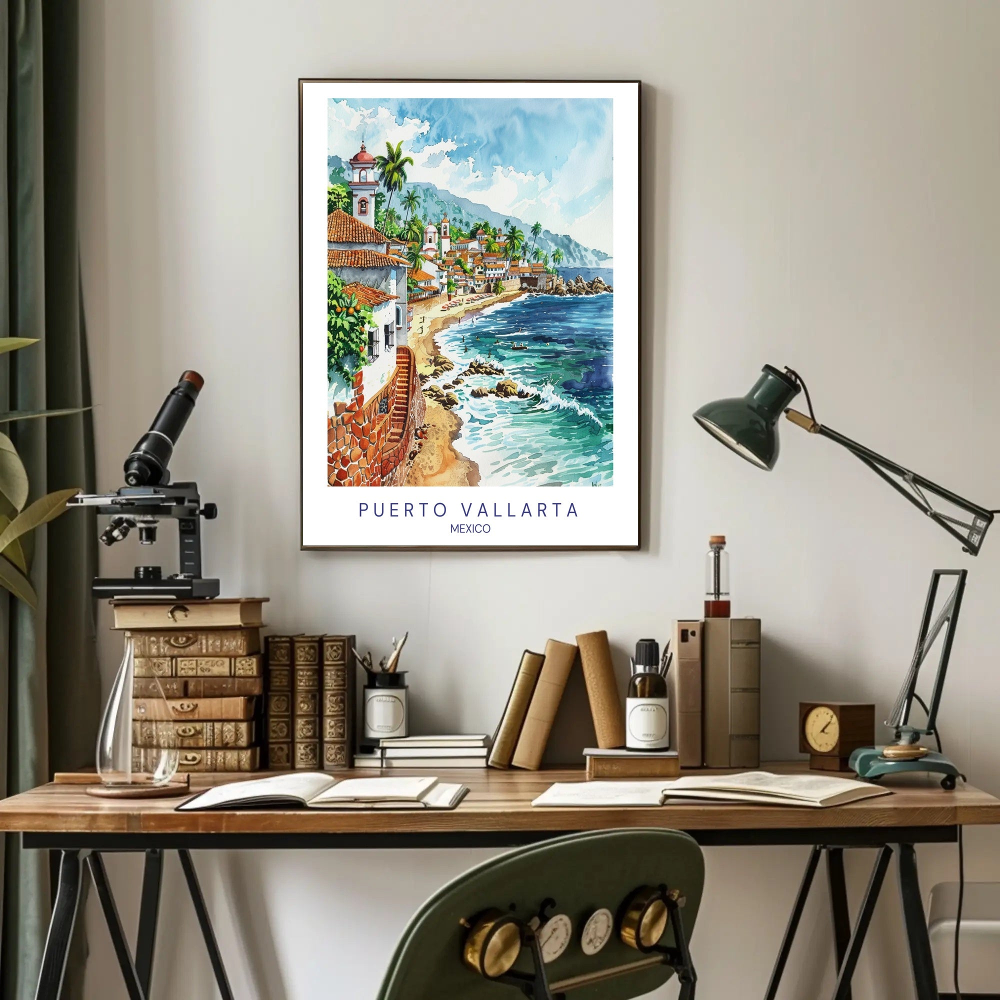 Puerto Vallarta Scenic Watercolor Travel Poster PosterGoat