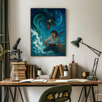 Young Adventurer Battles Sea Dragon - Fantasy or Mythology Poster