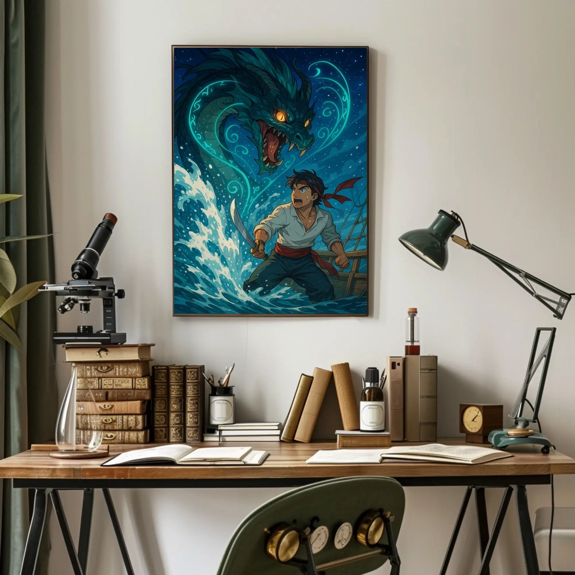 Young Adventurer Battles Sea Dragon - Fantasy or Mythology Poster