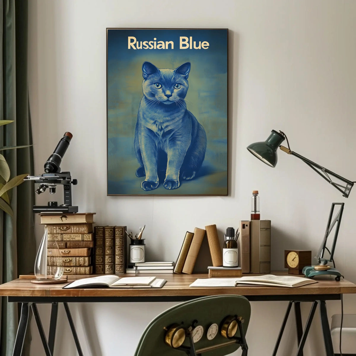 Russian Blue Cat Portrait Art Print For Home Decor Poster