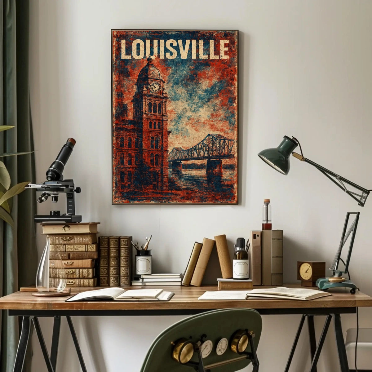 Louisville Clock Tower Cityscape Vintage Expressionism Poster