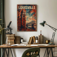 Louisville Clock Tower Cityscape Vintage Expressionism Poster