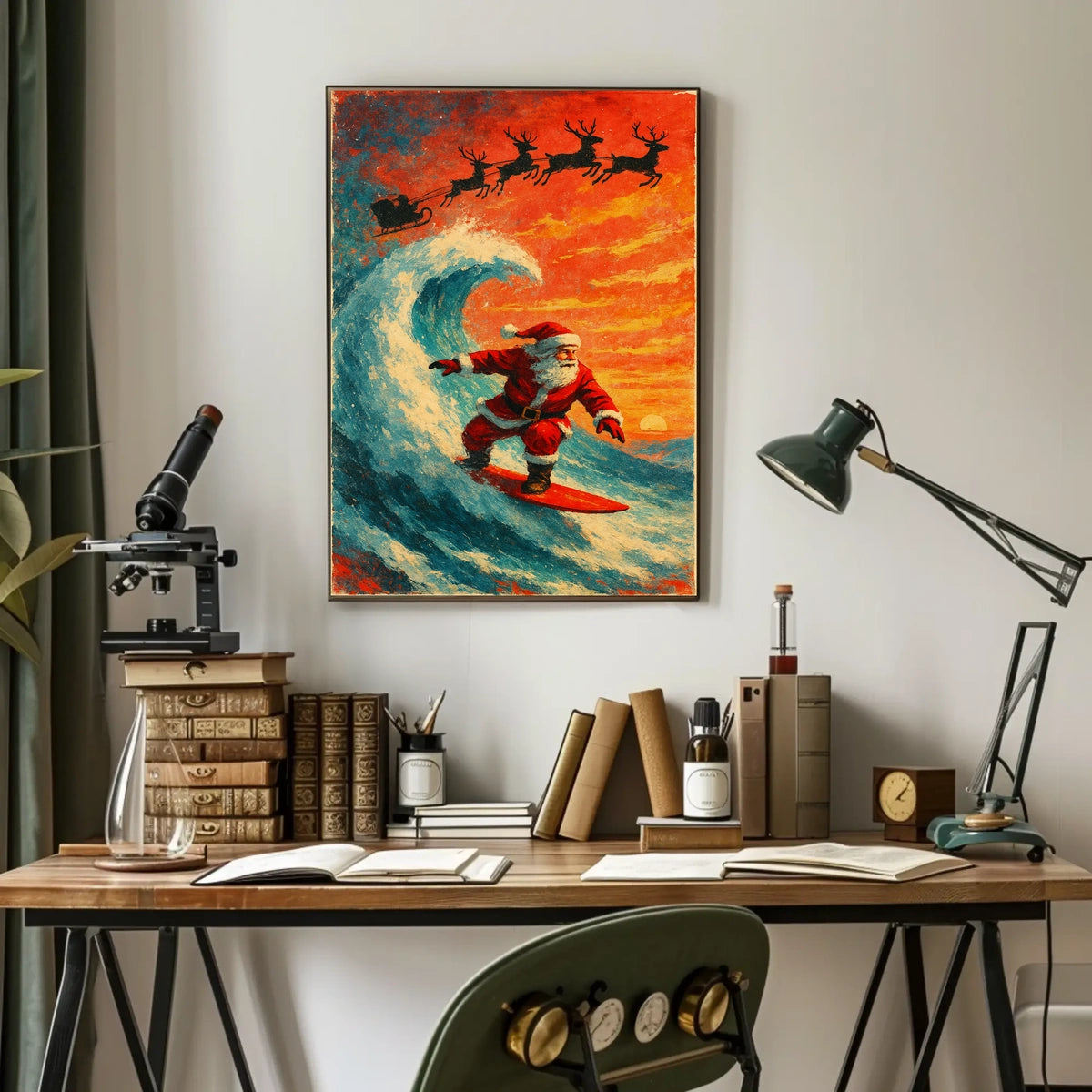 Santa Surfing Christmas Wave Vintage Poster