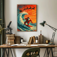 Santa Surfing Christmas Wave Vintage Poster
