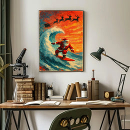 Santa Surfing Christmas Wave Vintage Poster
